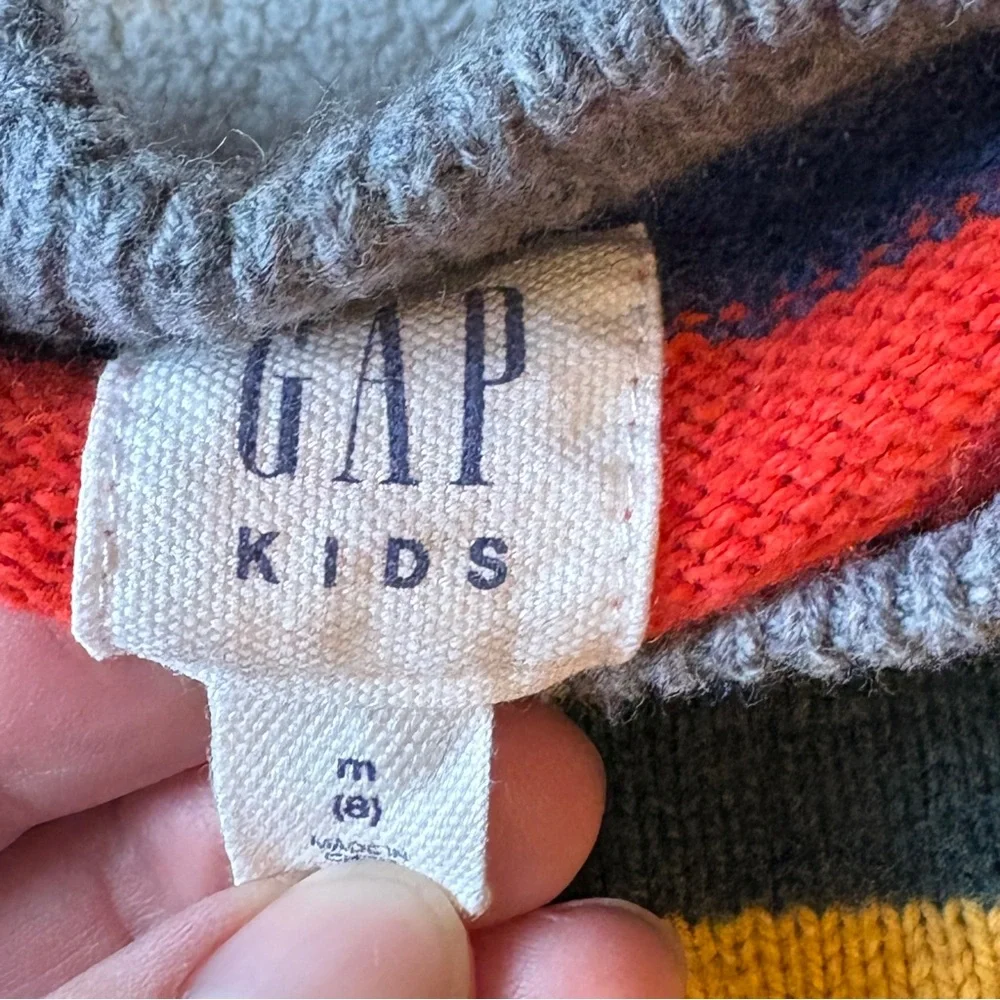Gap Multi-Color Striped Crewneck Sweater - Gray Base, Child Sz 8. Unisex
